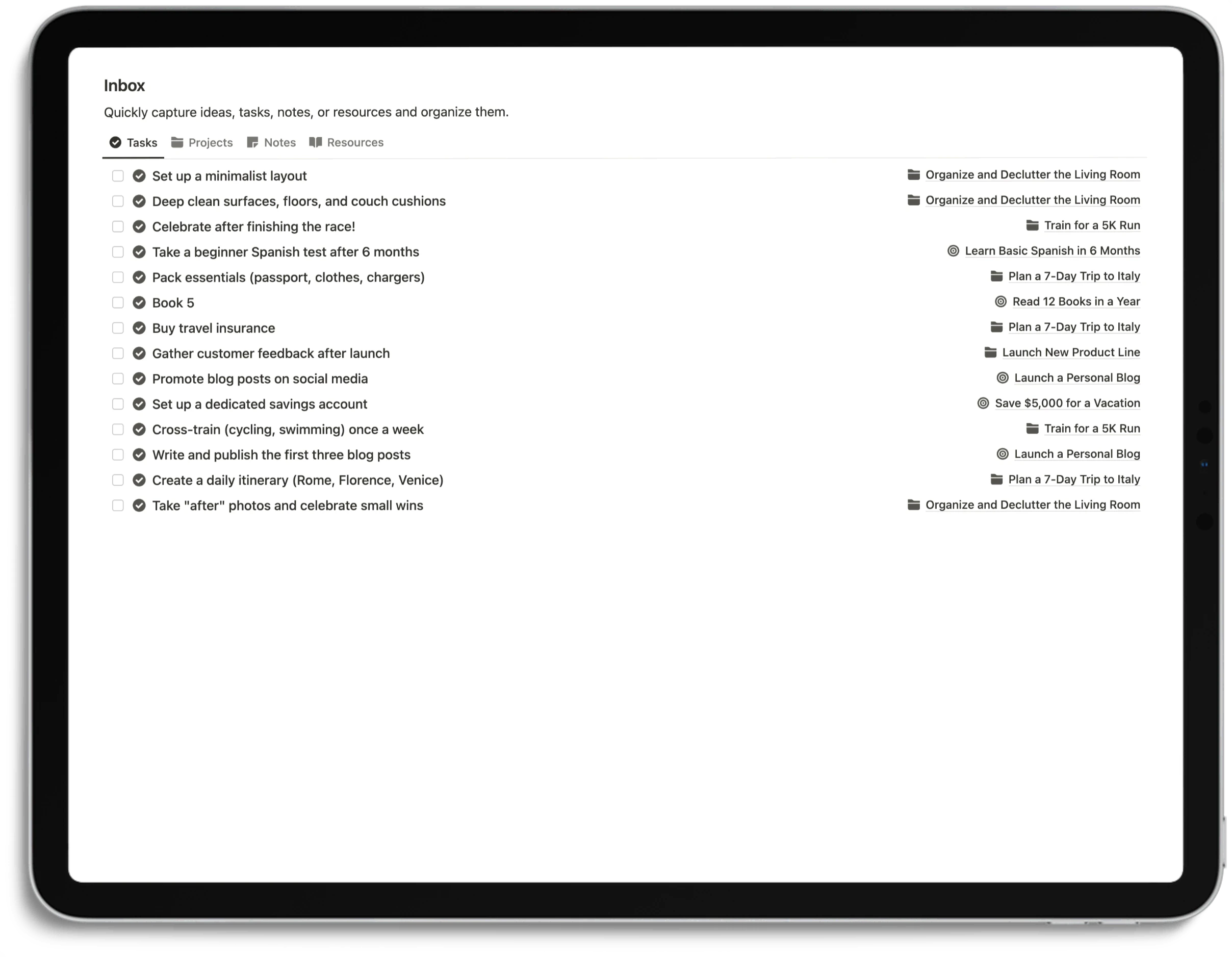Notion Productivity System - Feature Inbox