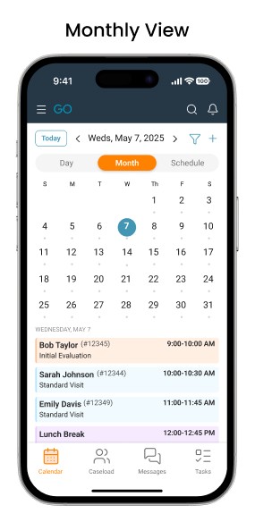 Hi-fidelity wireframe of monthly schedule view