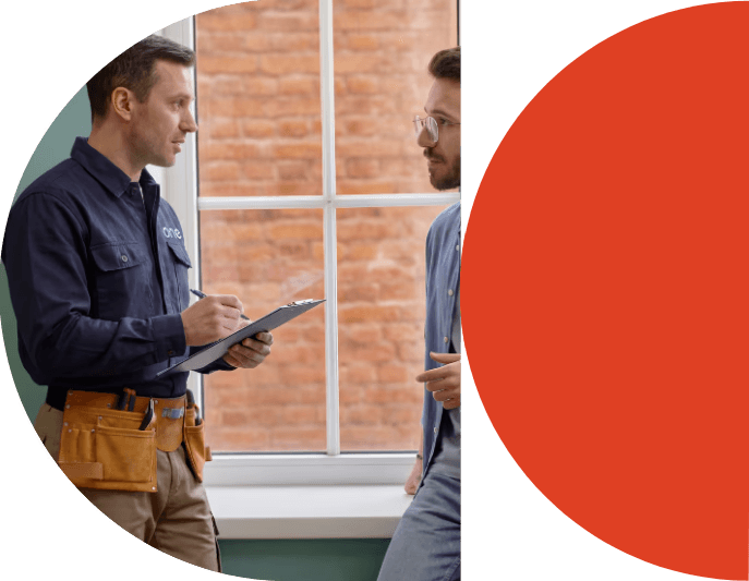 tradesman and man talking about maintenance