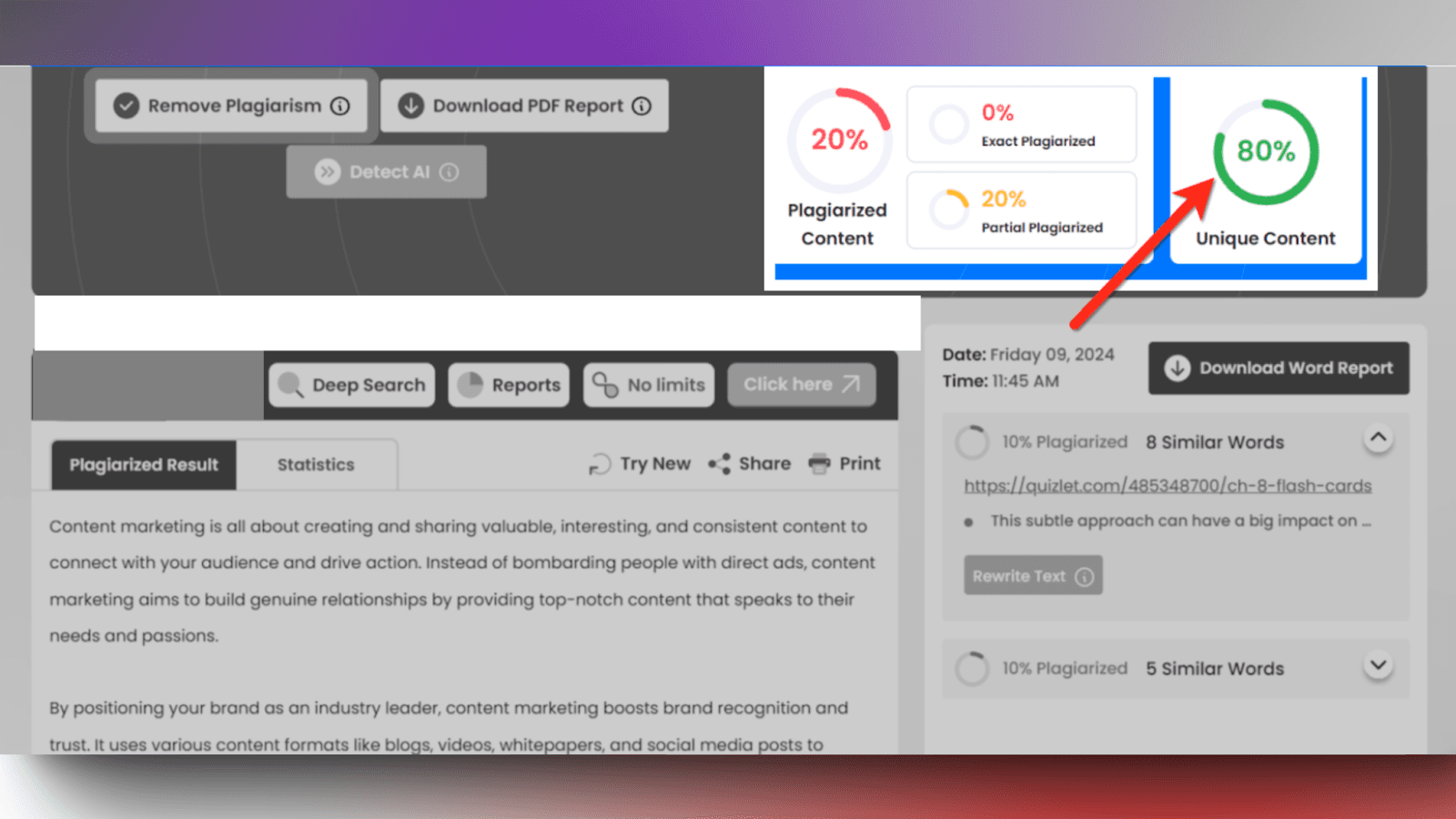 GrammarlyGO - Plagiarism score