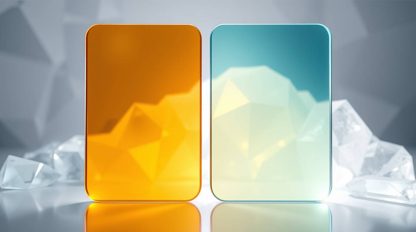Two translucent glass panes, amber and blue, representing the relationship between letter names and letter sounds in reading