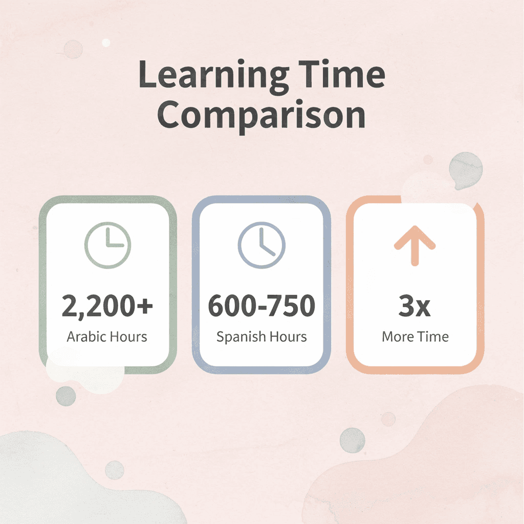 Statistics showing time investment required for learning Arabic versus other languages