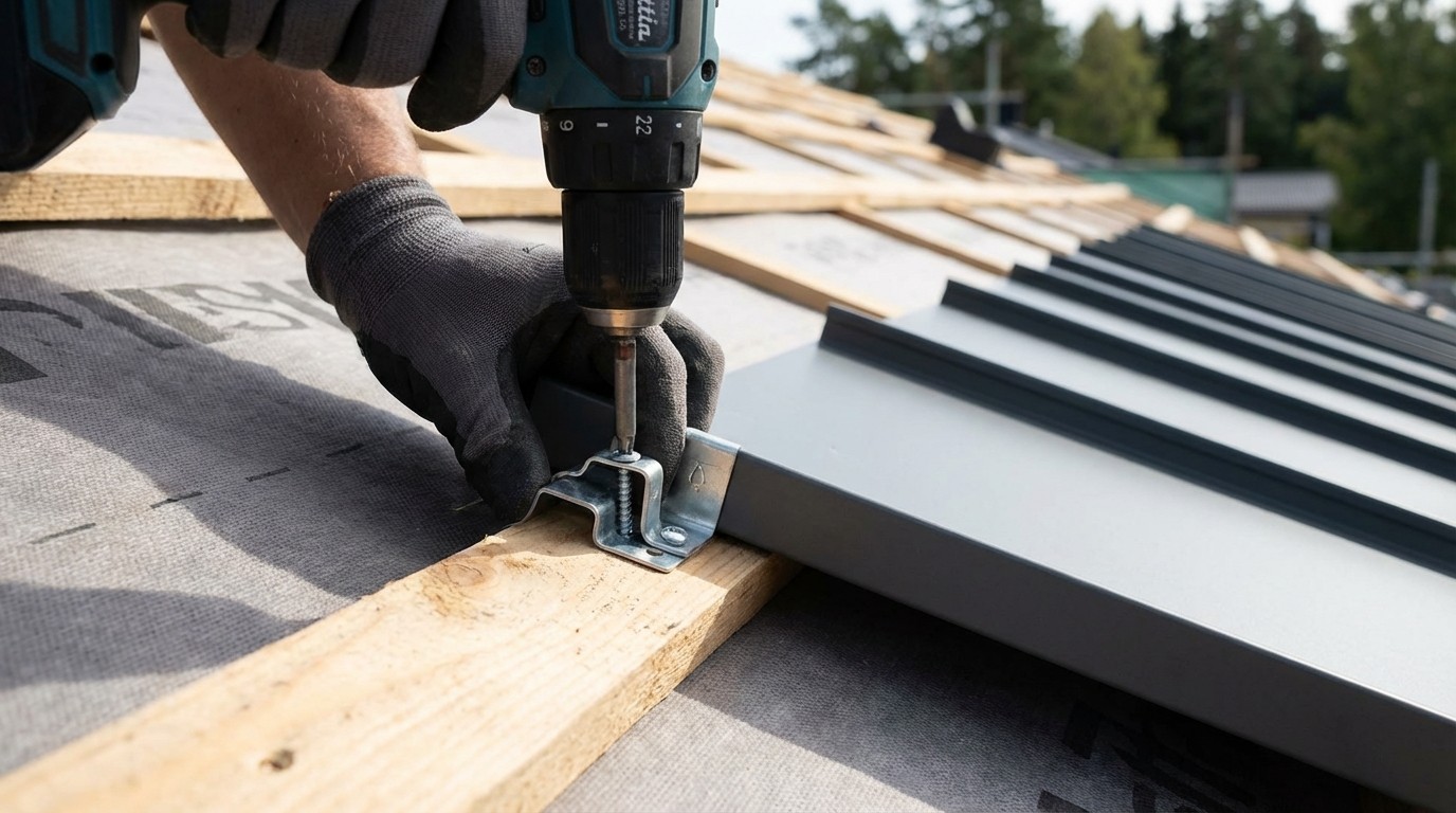 Concealed fastener clips for standing seam metal roof installation