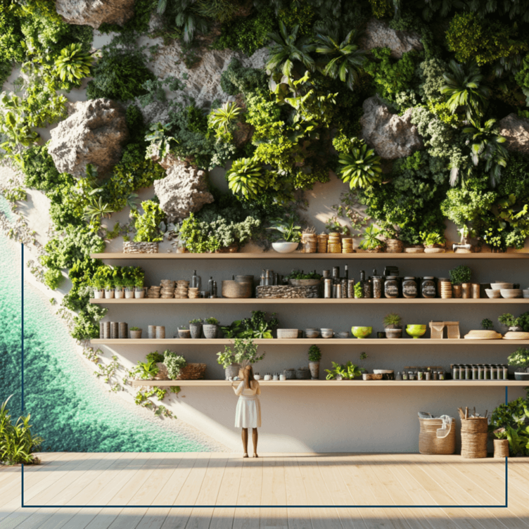 Hand mit Handy und Kompassapp, ein Schiff im Hintegrund