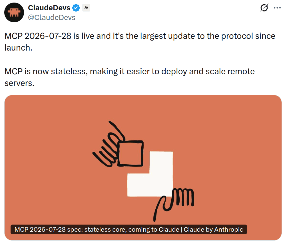 Claude update on stateless MCP update