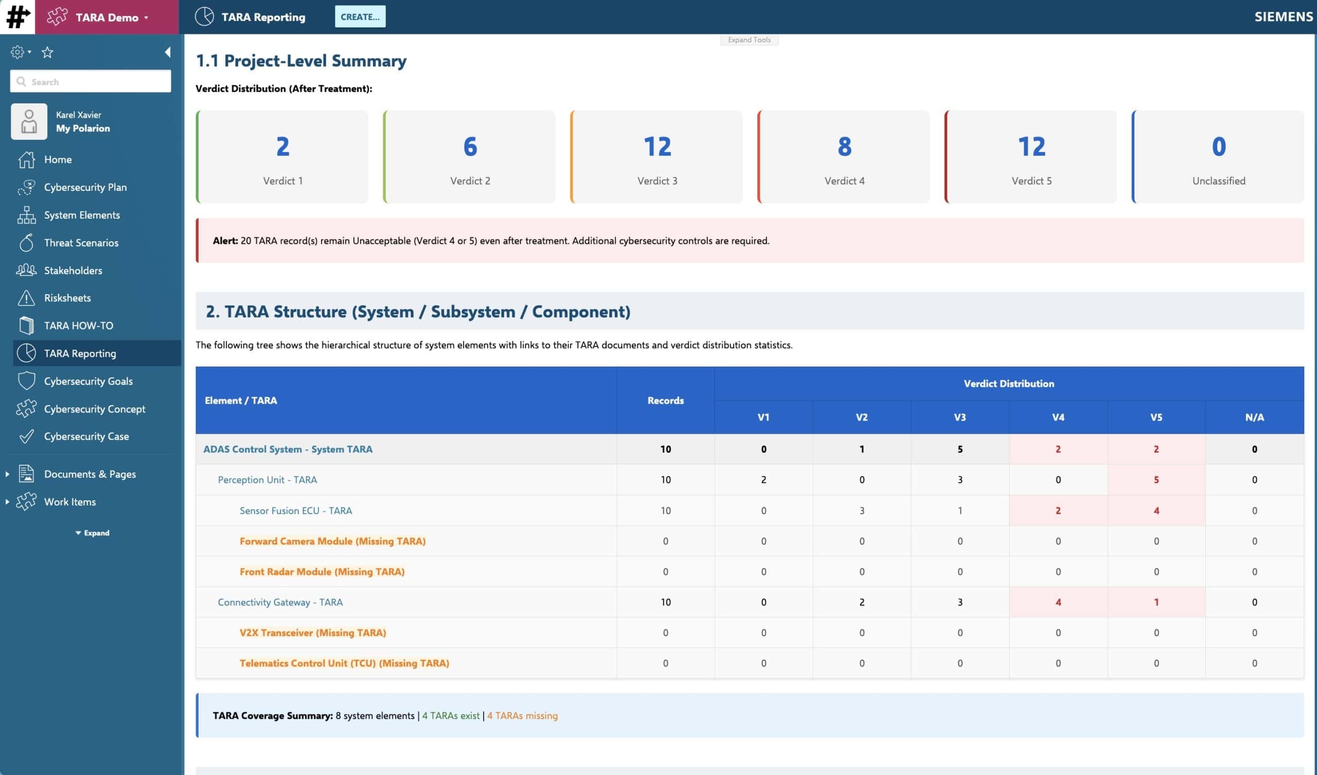 TARA screenshot: leaving Excel comparison