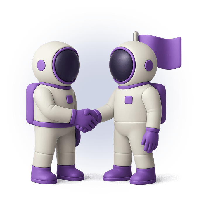ilustração decorativa de dois astronautas apertando as mãos