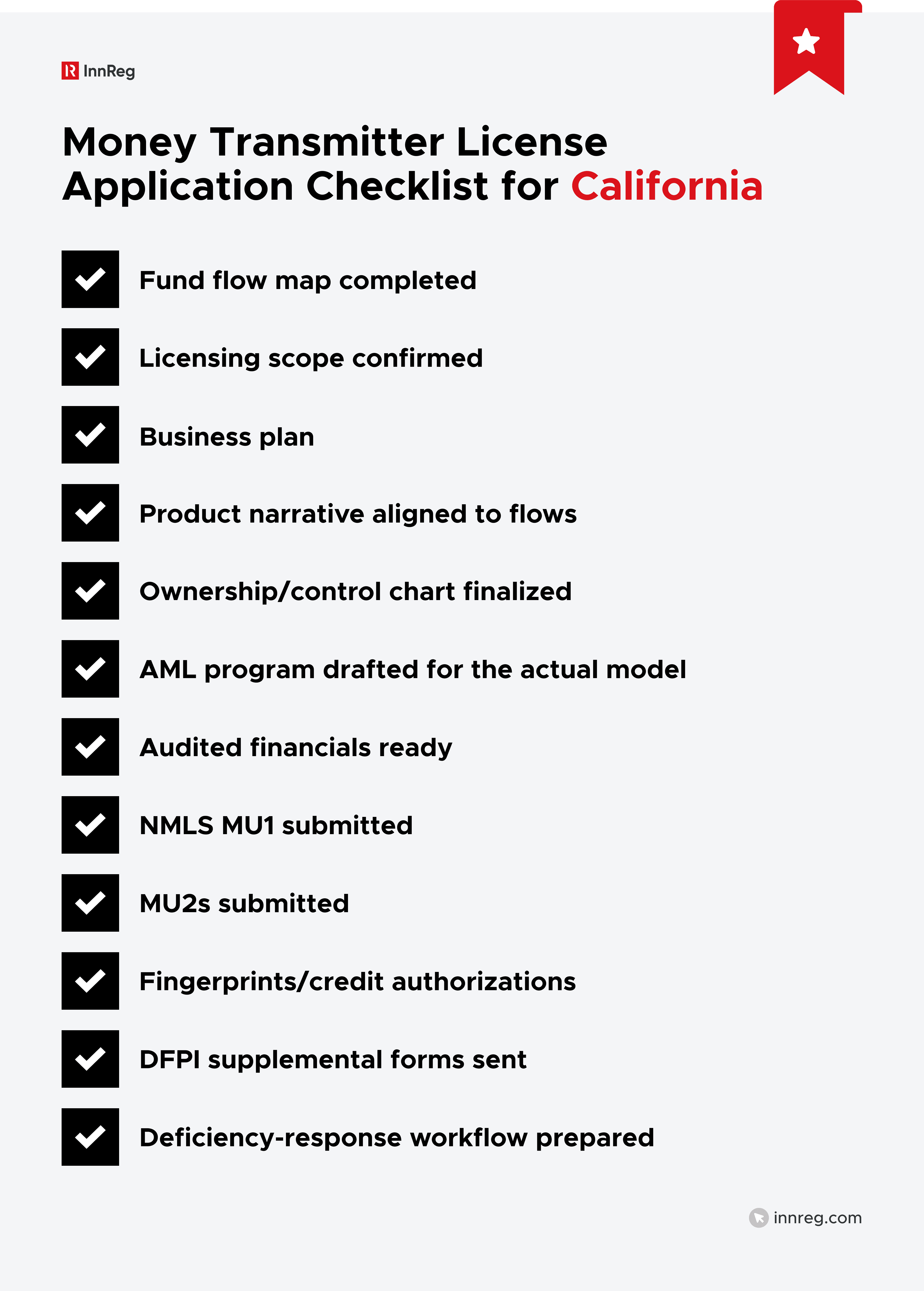 Money Transmitter License Application Checklist for California