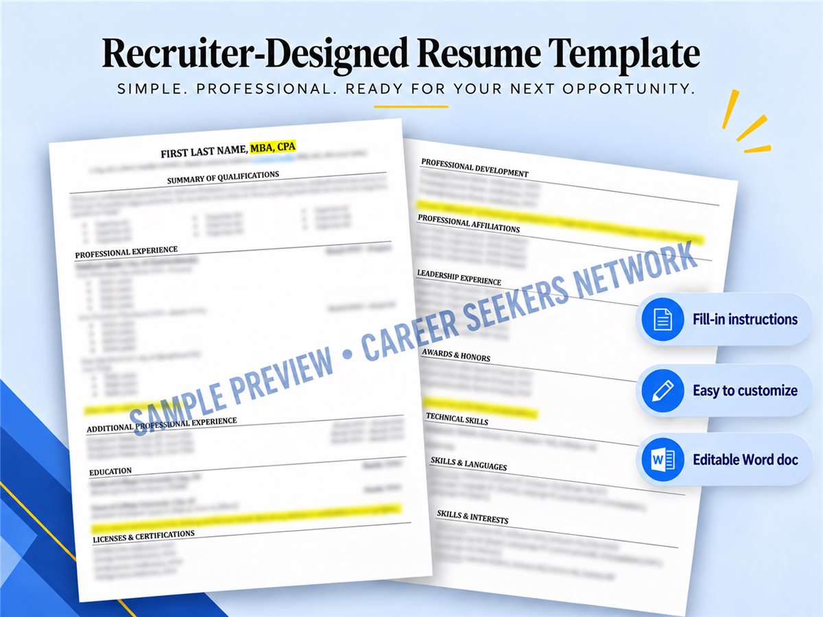 Resume template with fill-in instructions and customization features