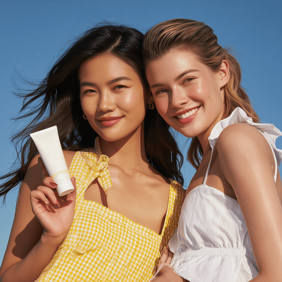 Nuvē app screen showing AI glow score with skincare results.