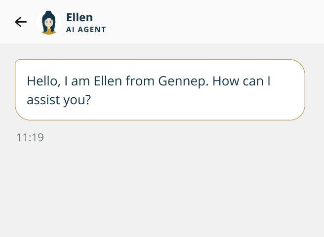 Chat window in which Ellen, the AI Agent of Municipality of Gennep, greets a visitor