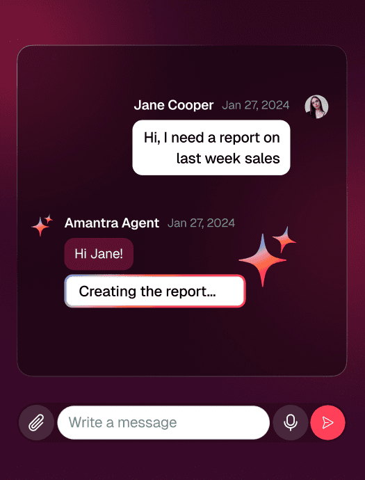 Agentic AI chat interface generating a weekly sales report in real time