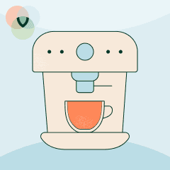 Illustration einer Kaffeemaschine mit einer Tasse, symbolisiert das maßgeschneiderte UX-Audit-Paket 'Barista's Choice'.