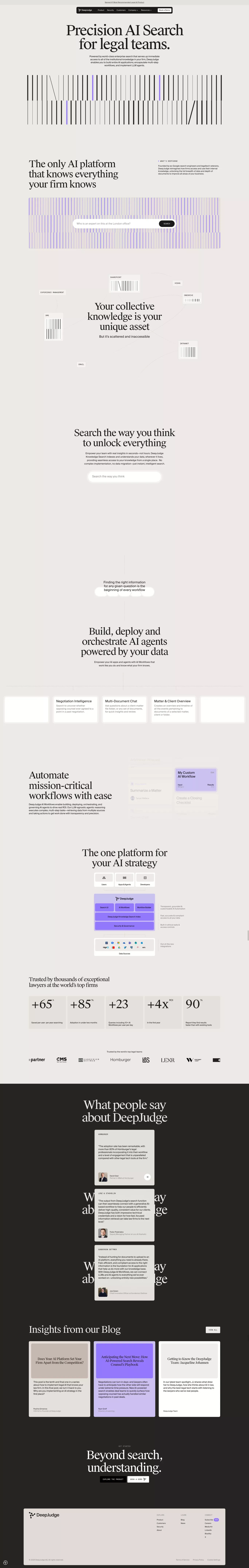 DeepJudge - Precision AI Search for lega landing page screenshot showcasing AI design