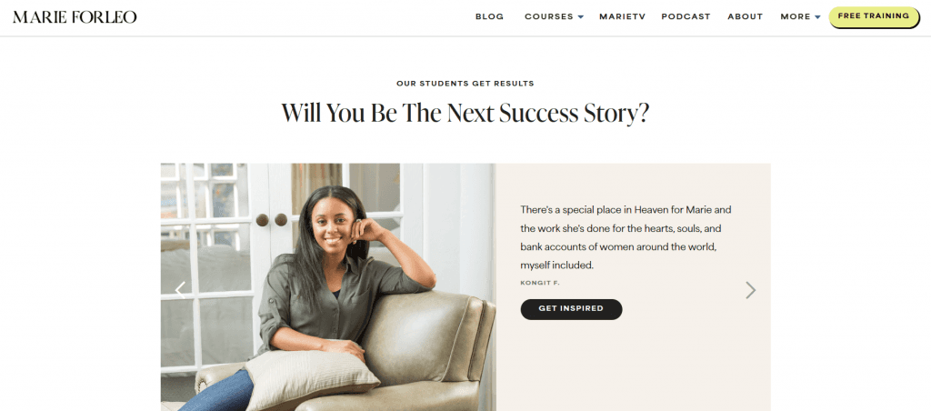 marie forleo, social proof on website