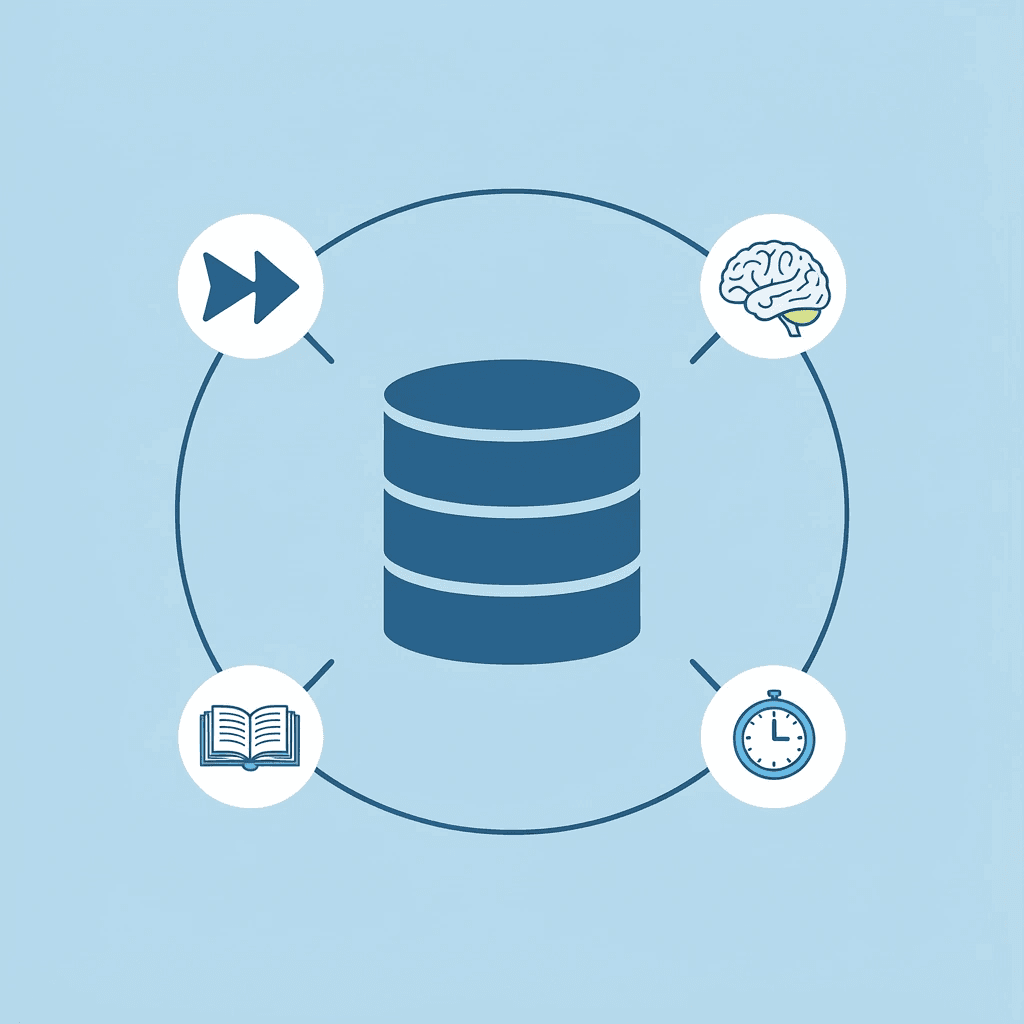 Central AI hub connected to four surrounding information sources showing interconnected relationships