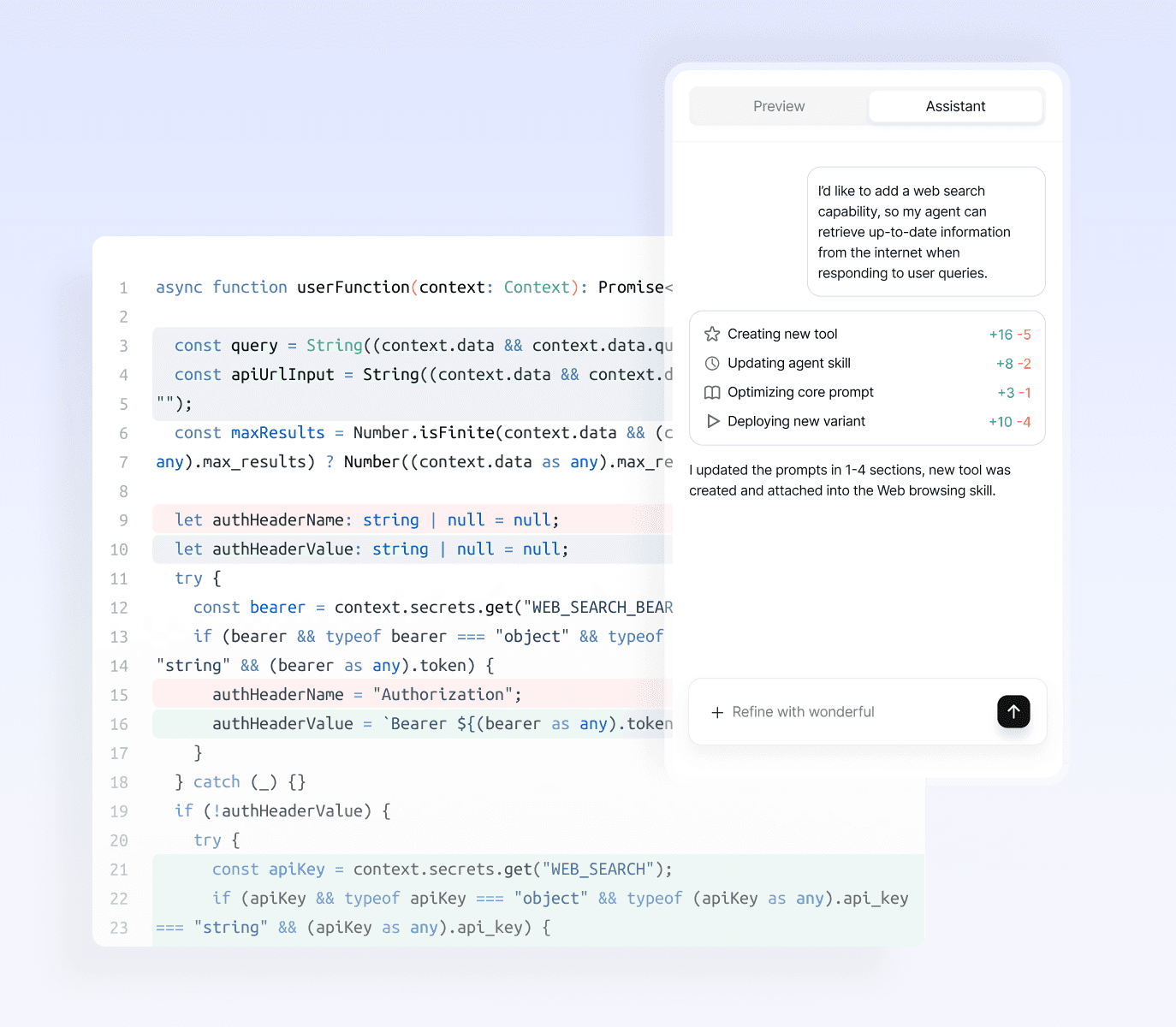 Abstract light streaks with purple and white hues
