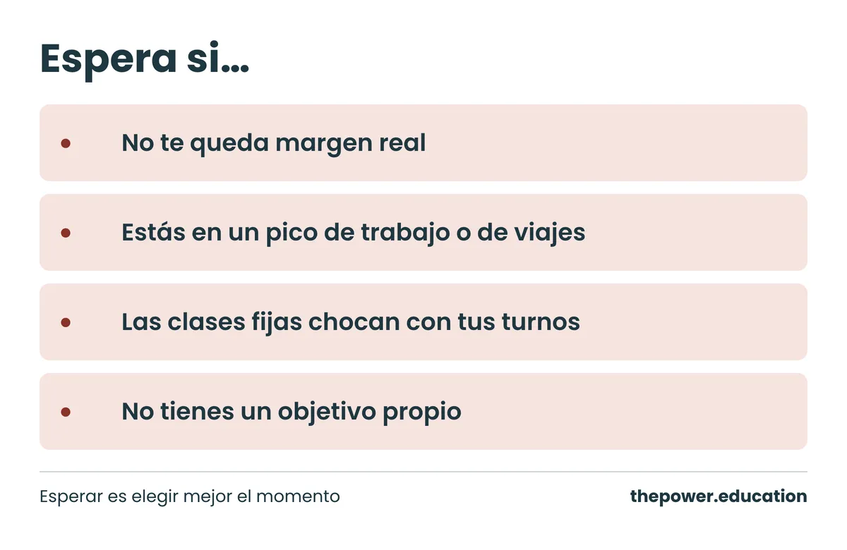 Infografía con cuatro señales de que todavía no es buen momento para empezar un MBA online trabajando