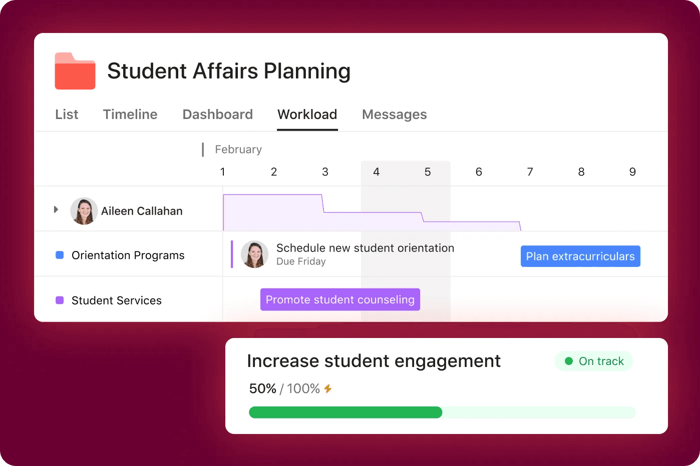 Asana’s student affairs planning
