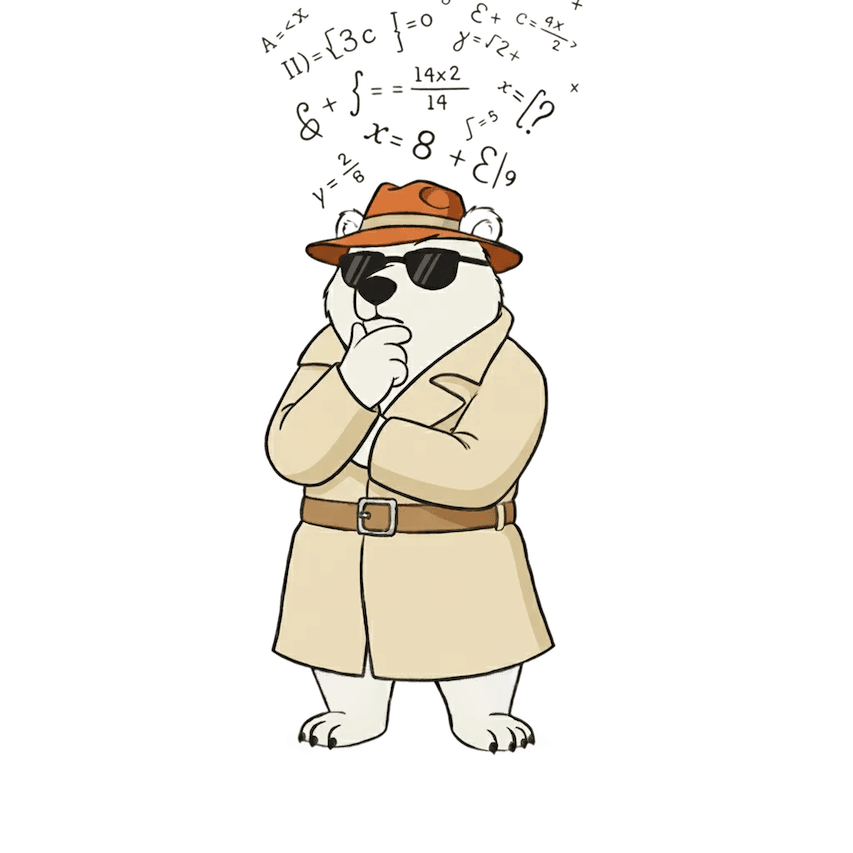 An illustration of a bear thinking about complicated mathematical equations