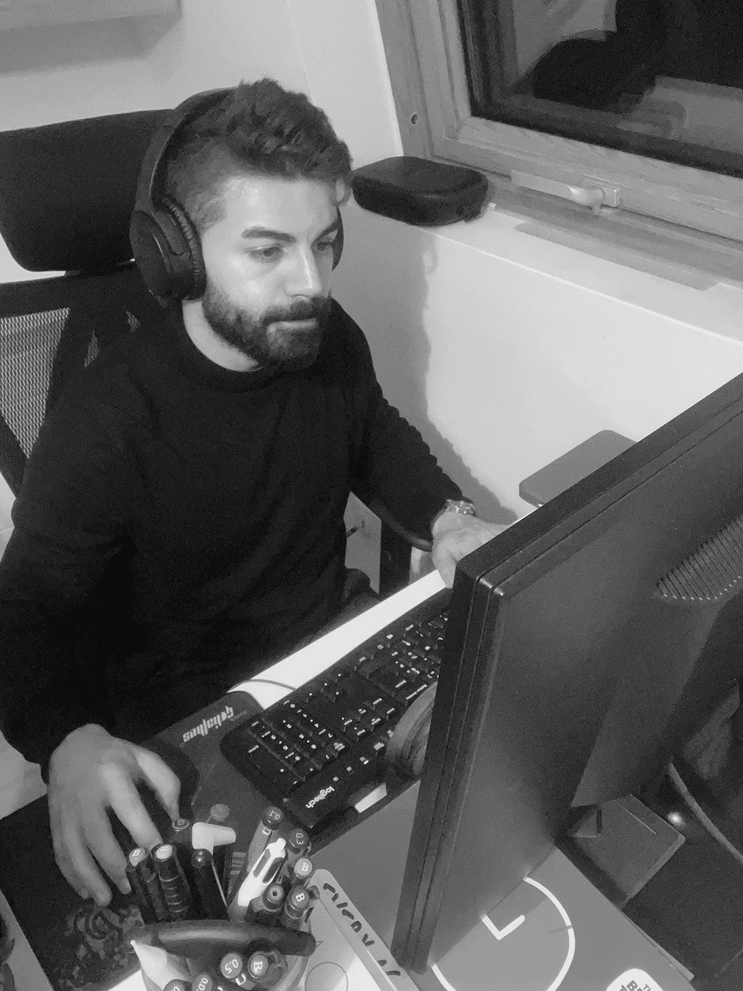 a man sitting at a desk