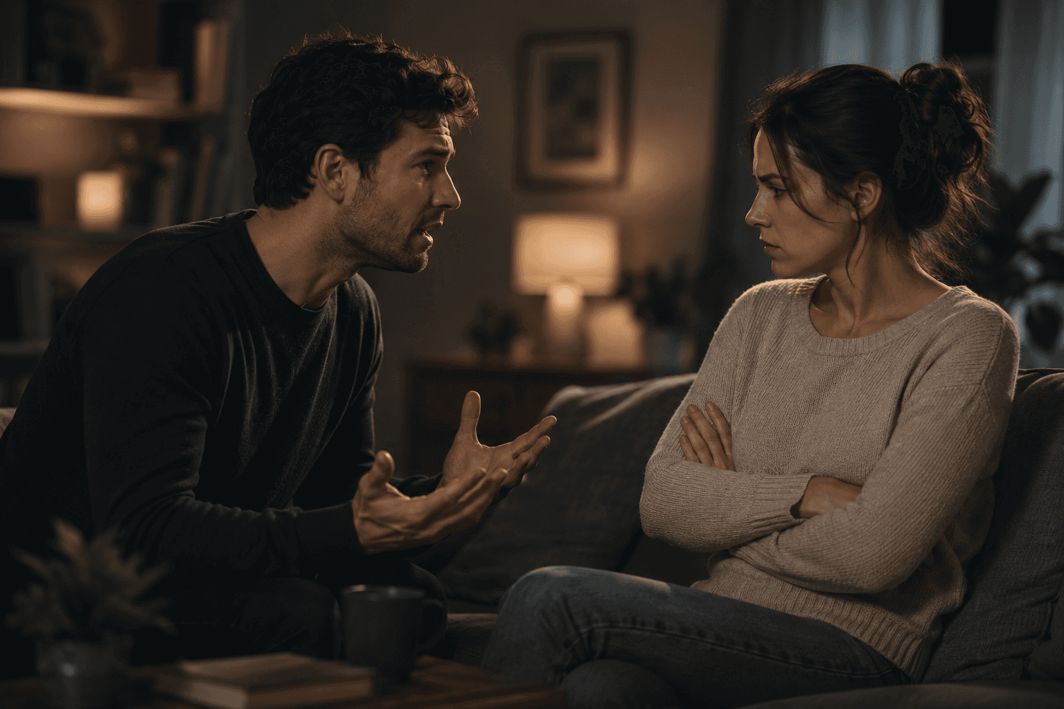 Couple in a tense difficult conversation