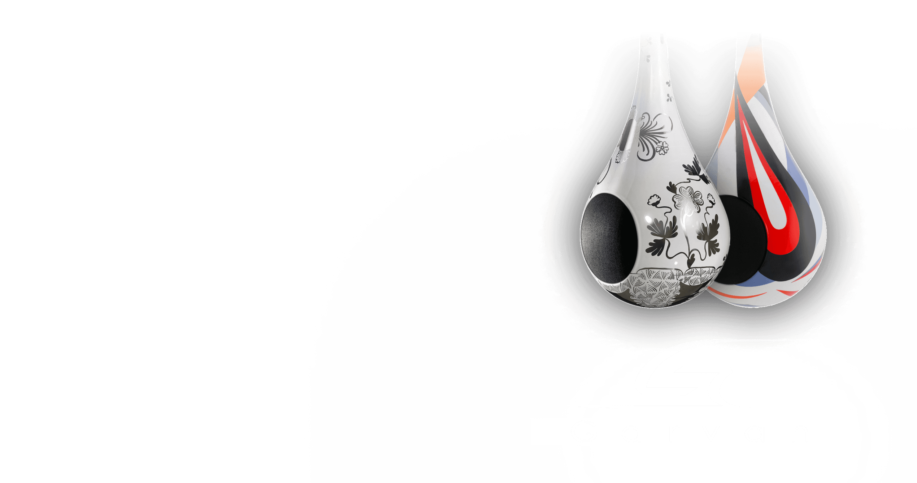 Two decorative teardrop-shaped objects.