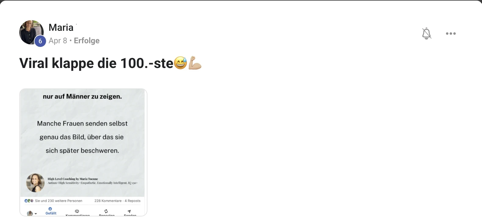 Erfahrungsbericht KI Creator Akademie: Coach Maria feiert ihren 100. viralen Beitrag
