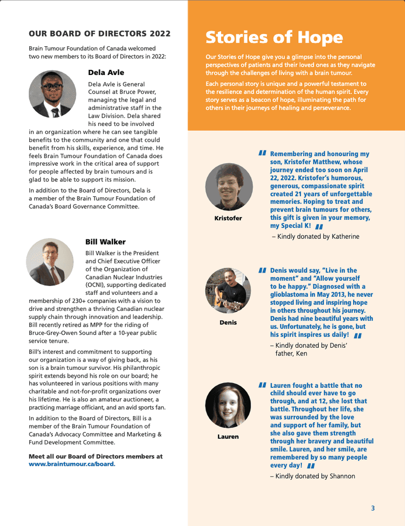 Freelance annual impact report print brochure design for a non-profit - profile page