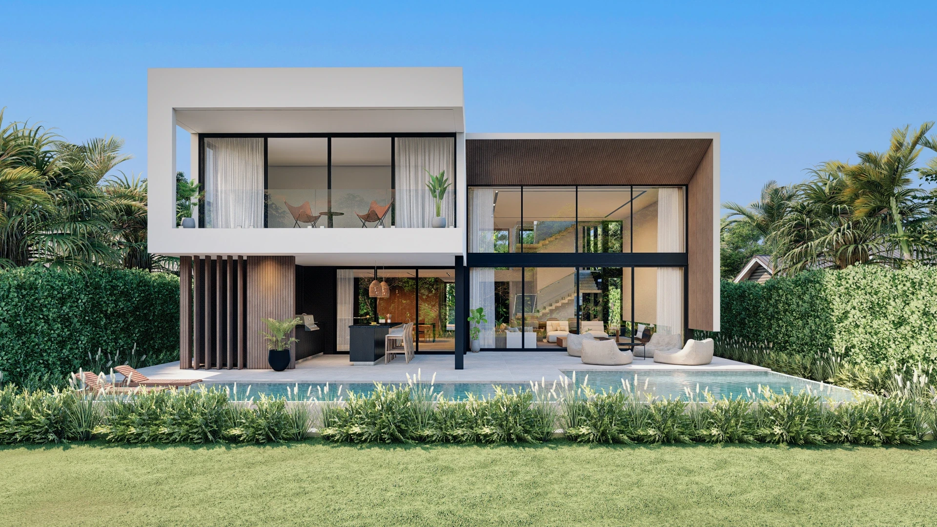 Three-story modern home with spiral staircase, rooftop terrace, and private pool, SW 24th Road Miami