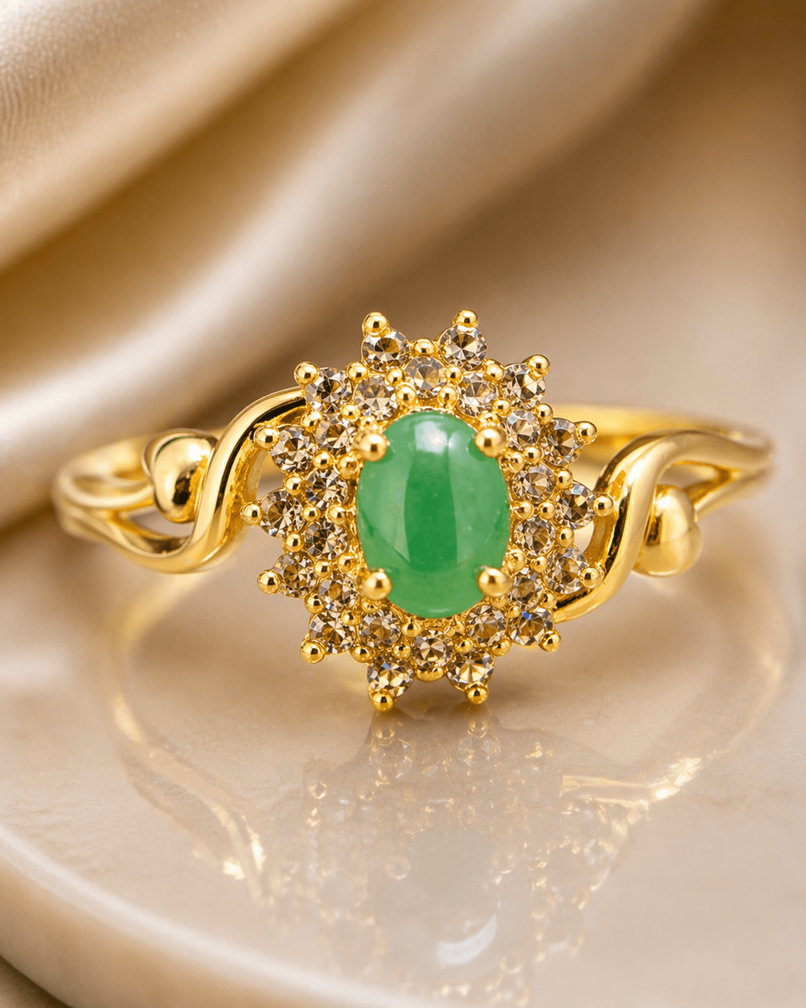Oval emerald halo uncut diamond ring
