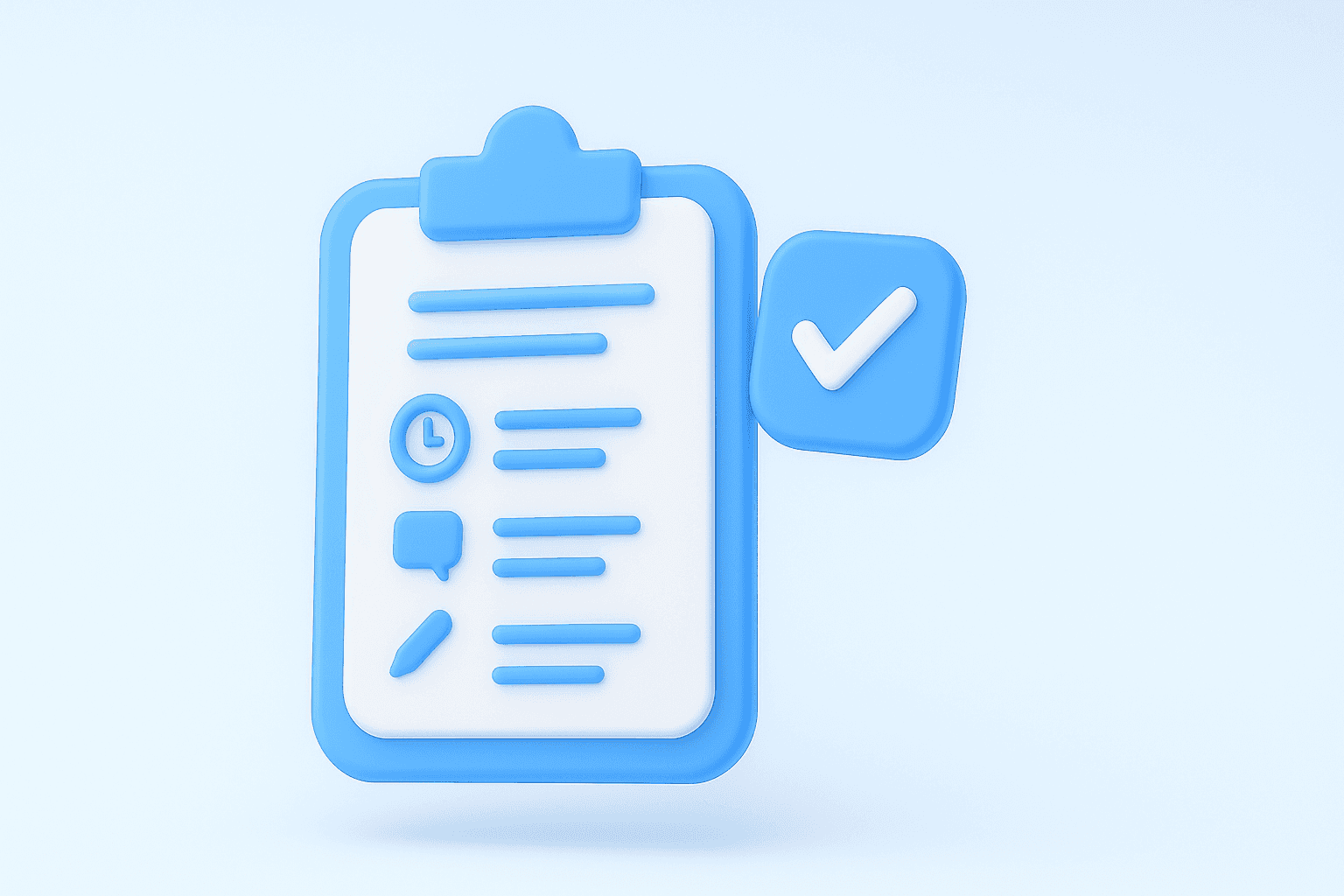3D illustration of a floating document surrounded by five blue circular icons: star (quality), book (literary), megaphone (promo), film clapperboard (screen content), and speech bubble (dialogue or communication).