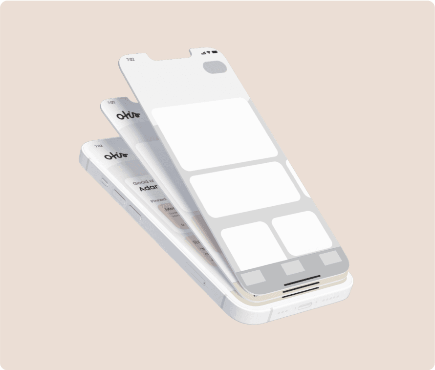 Initial wireframes for a wellness app, displaying basic layout and design structure for tracking health metrics, fitness goals, and self-care activities.