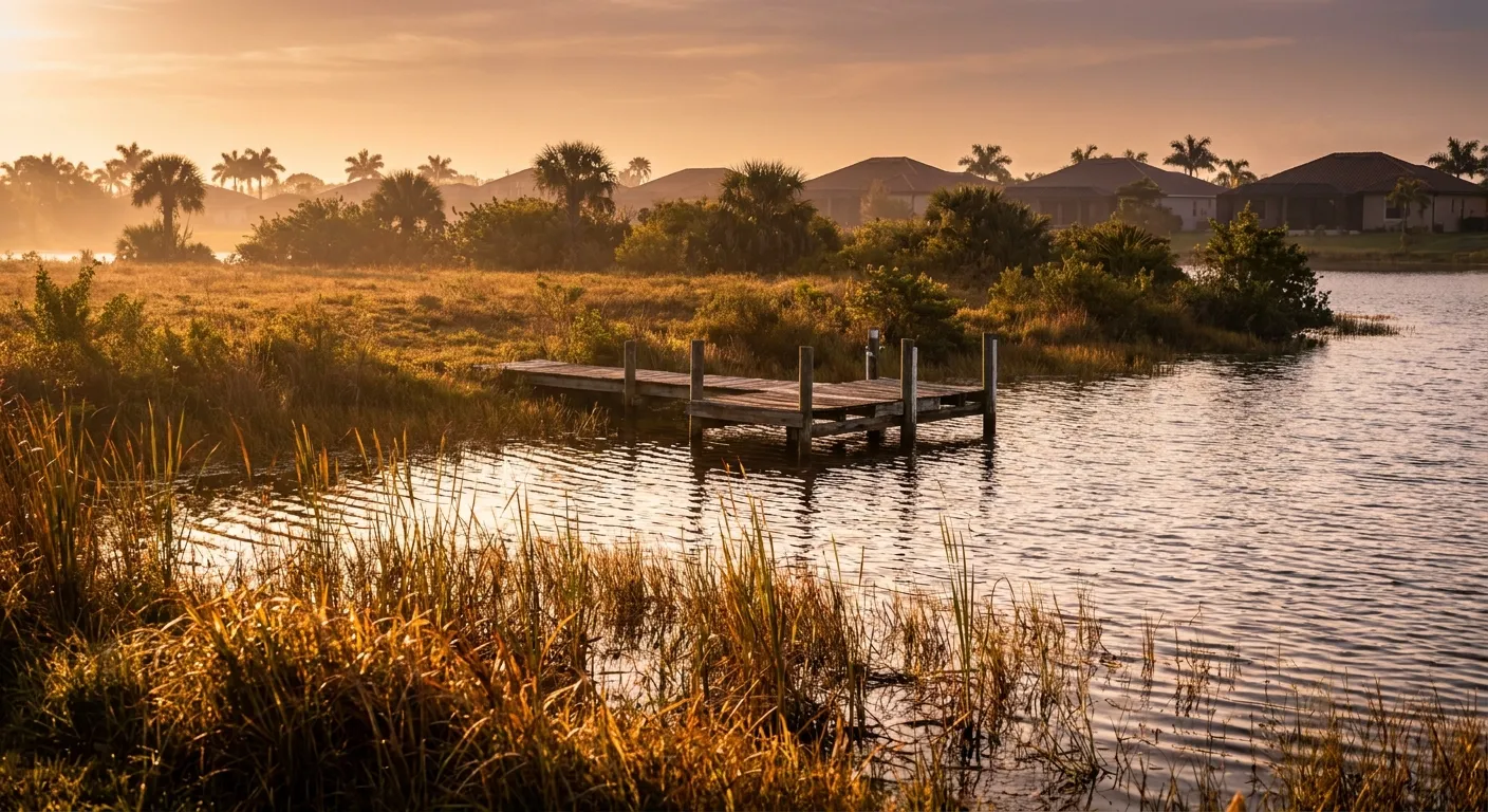 Sunlit lakeside path with trees, RockN' Socials, Digital Marketing Agency.