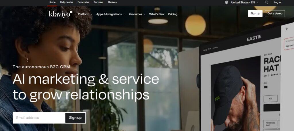 klaviyo homepage screenshot