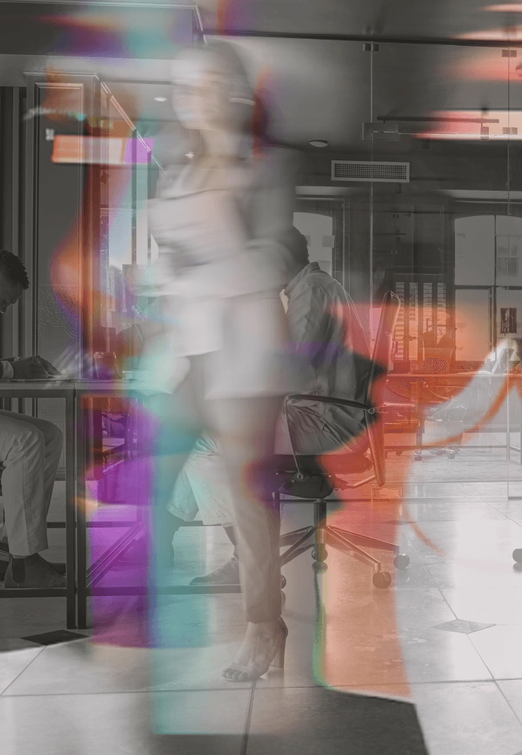 Portrait of a woman with digital abstract effects and color overlays