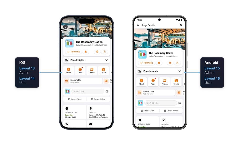 A set of iOS and Android mockups displaying large number of layouts for a single screen.