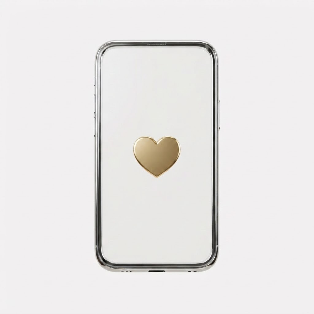 Smartphone with a gold heart icon displayed on the screen.