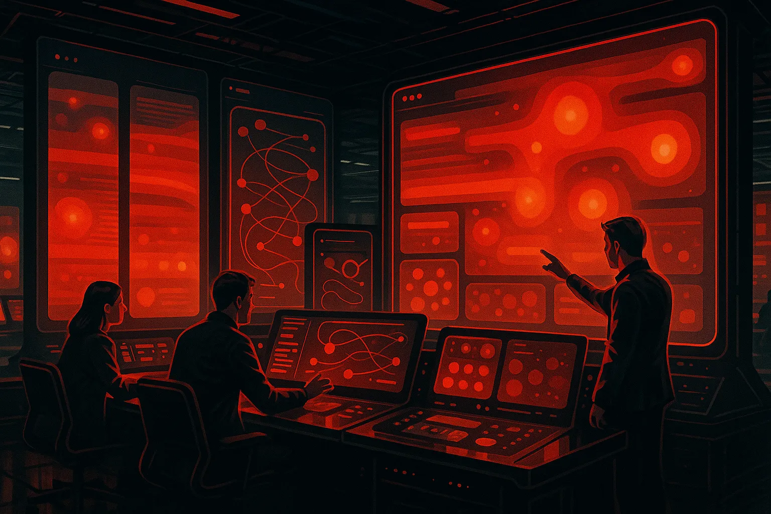 RockN' Socials digital marketing agency analyzing data on futuristic screens.