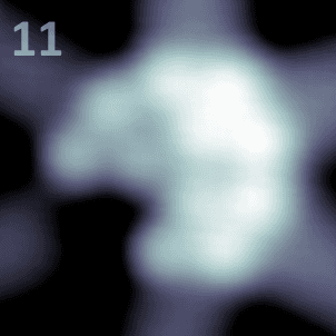 Eleven Xenon atoms trapped in a quantum box.