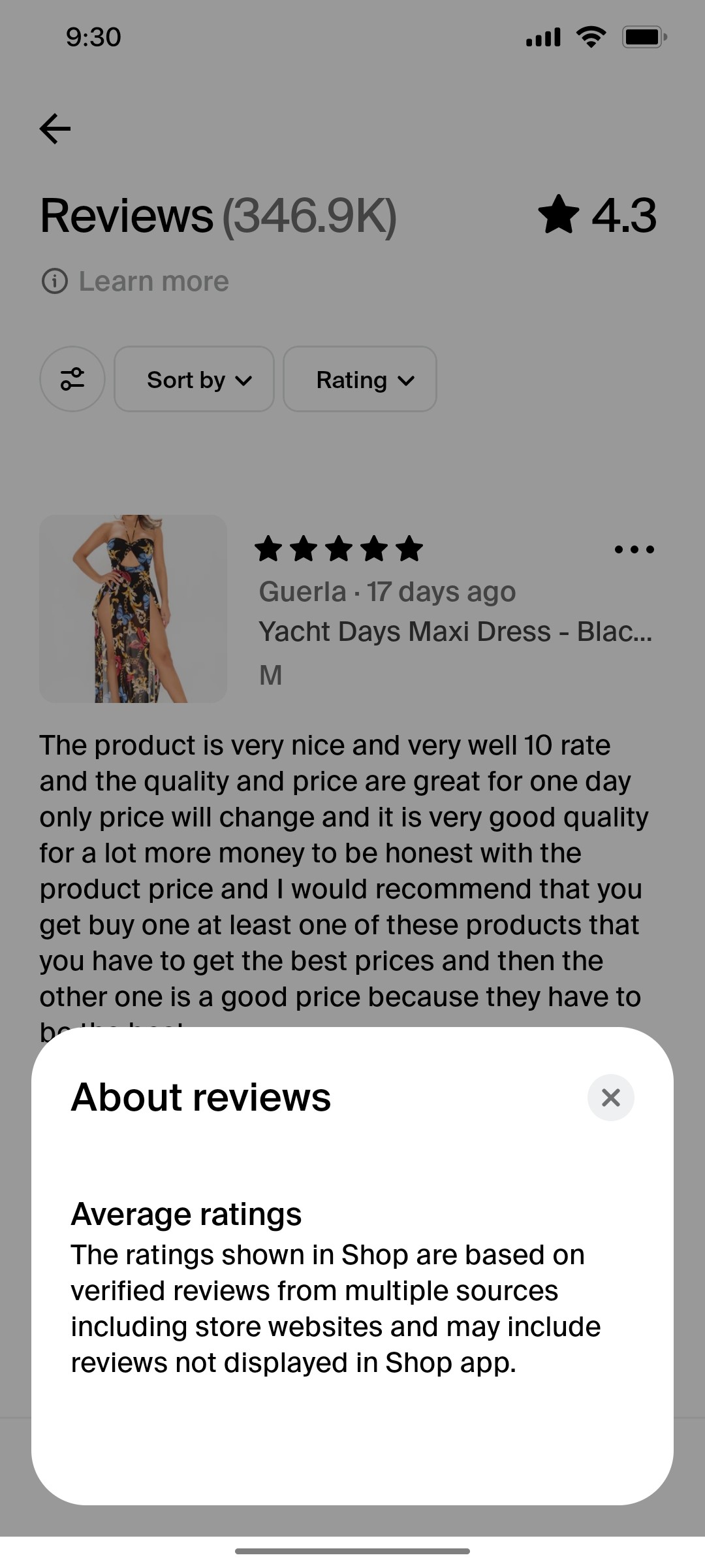 Shop App About review Screen