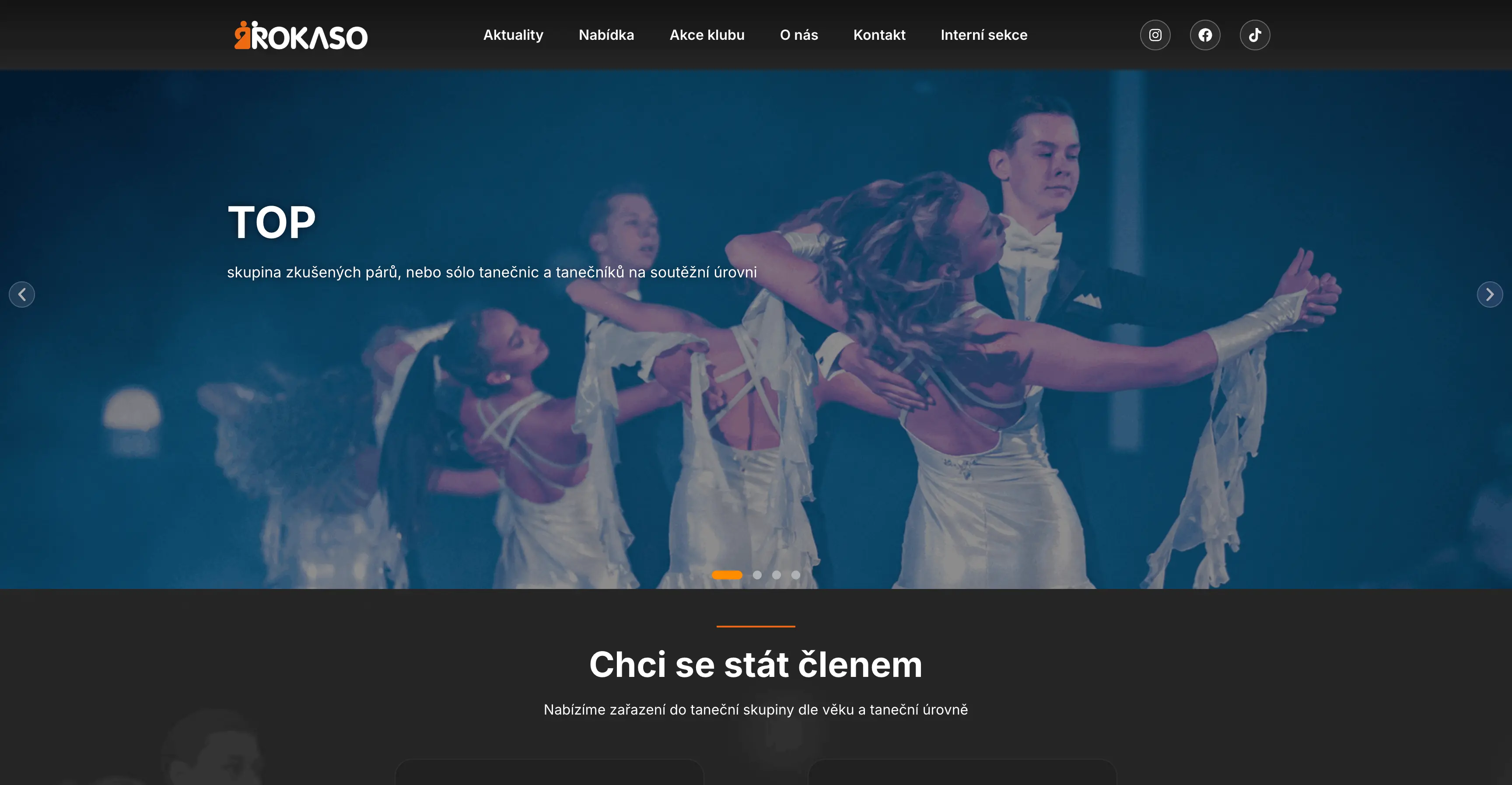Náhled webu tanečního klubu TK Rokaso se skupinovými lekcemi