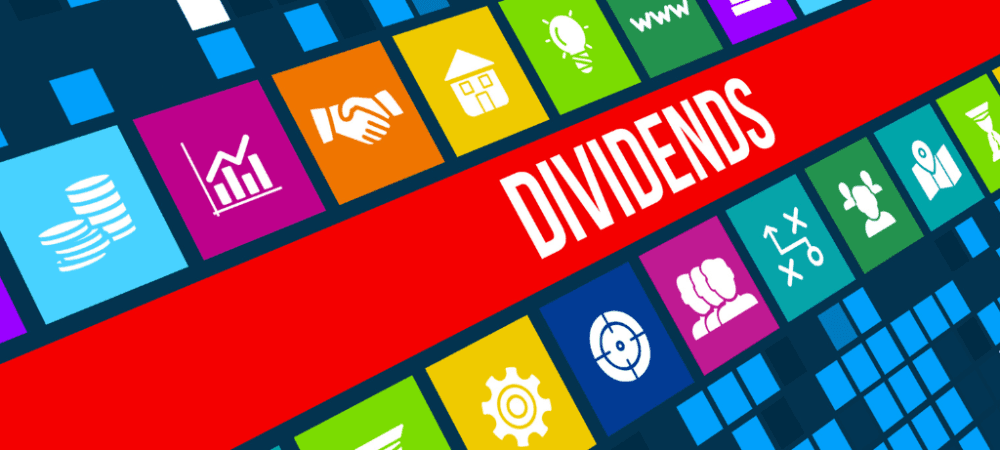 Icons with graphs and a banner that says dividends