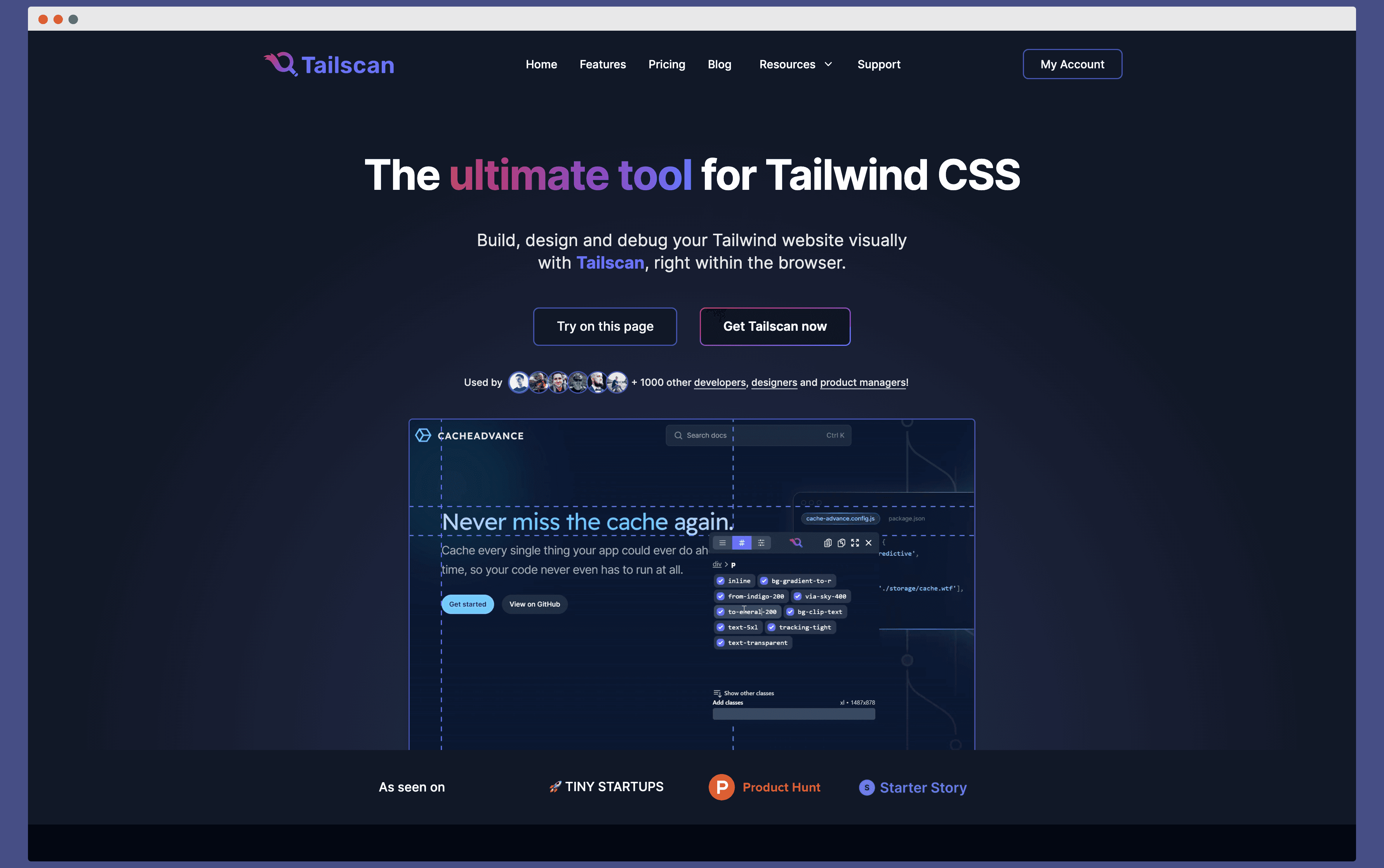 a screenshot of tailscan.com landing page