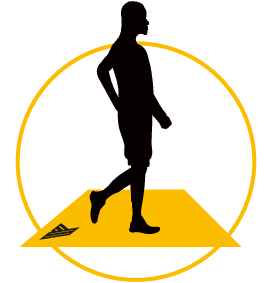 A silhouette of a person walking on a designated path, surrounded by a circular yellow outline.