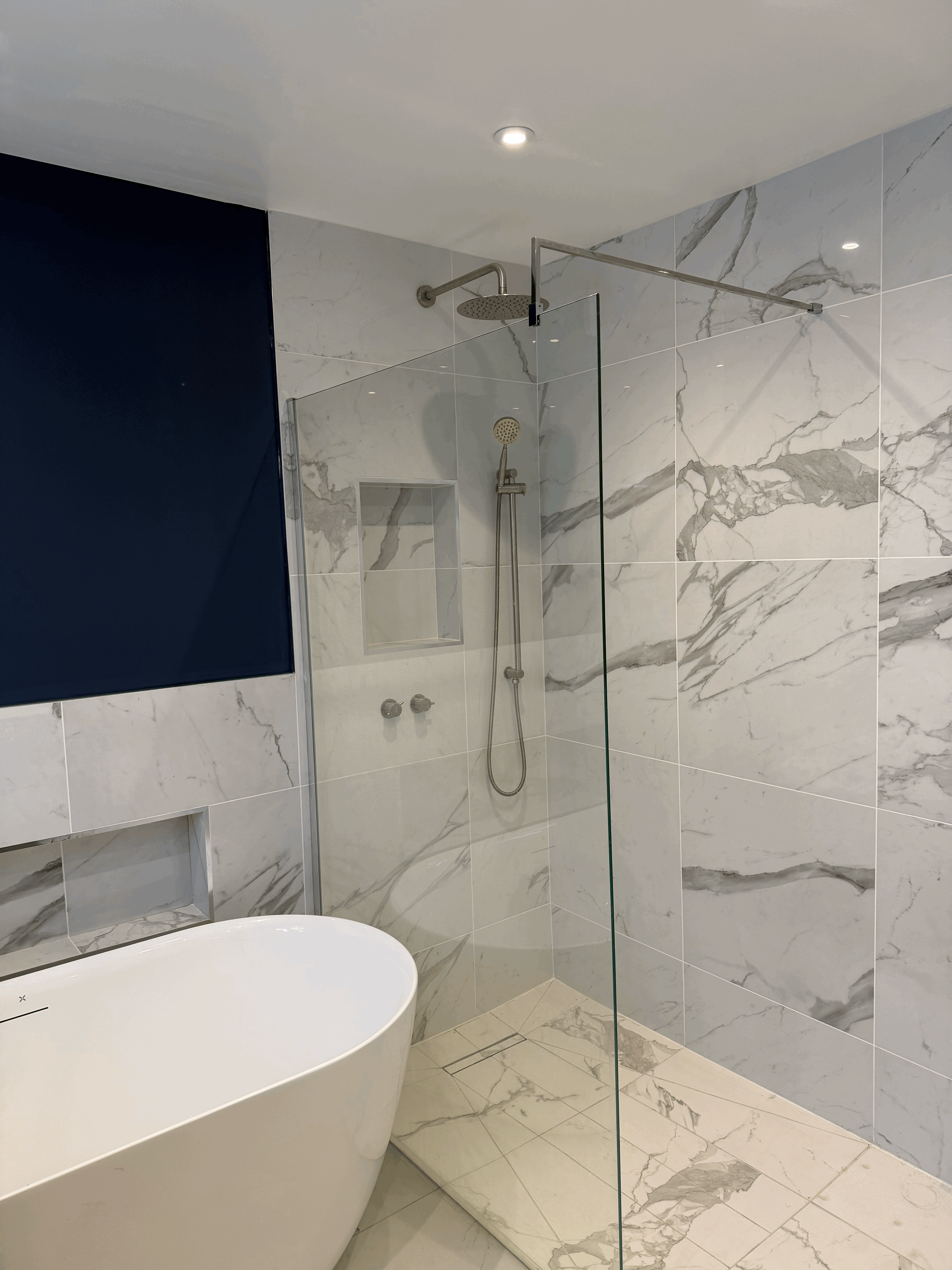 luxury bathroom door opened rear view