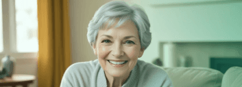 Smiling elderly woman looking at the camera.