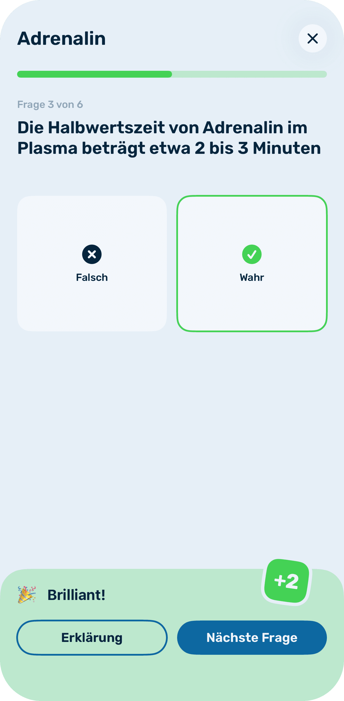 Screenshot: "Quiz"-Ansicht auf dem iPhone