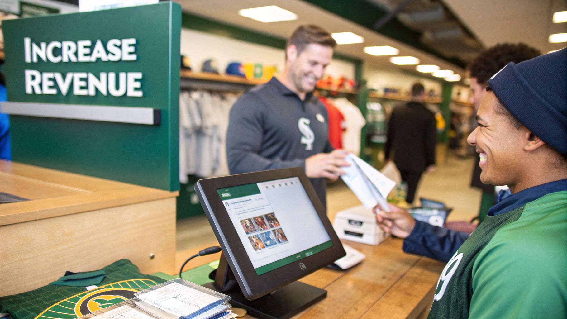 Golfers shaking hands on a green, representing good business relationships