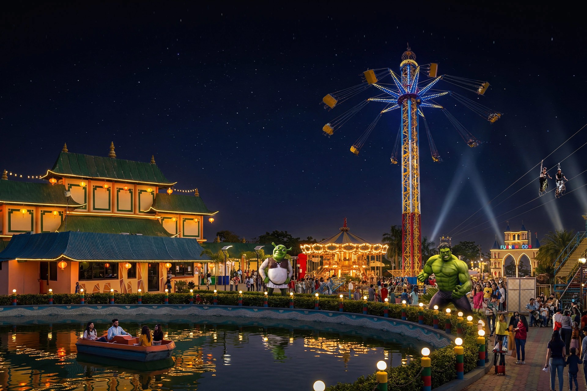 Moody modern living room with lounge chairs, lamp.